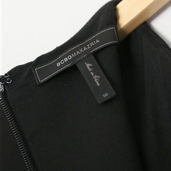 BCBGMaxAzria Black Nikki Zip Front Peplum Mini Dress 10 Stretchy Ponte Y2K $298 - Picture 14 of 14